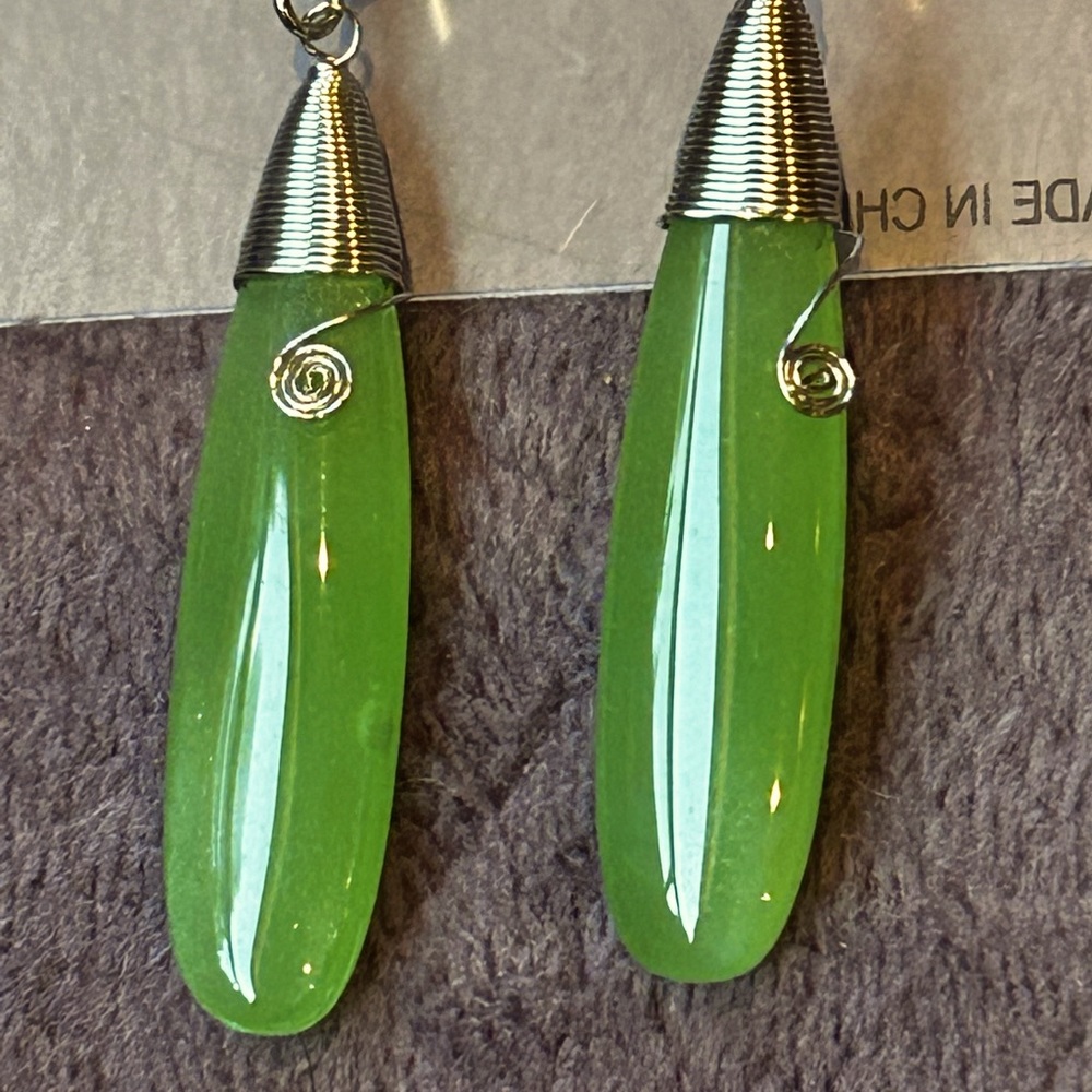 Funky green and silver dangling earrings